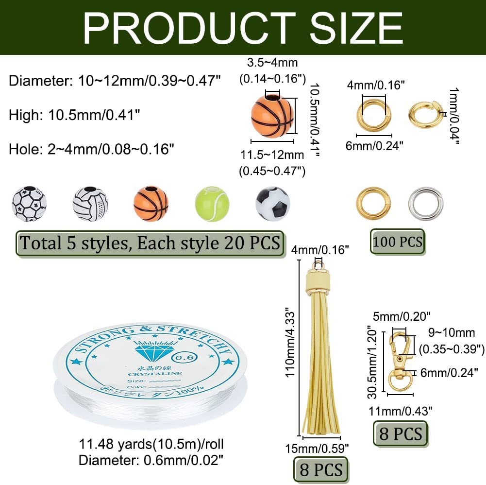 Wholesale DIY Handmade Beaded Acrylic Sports Beads Tassel Wrist Keychain Kit